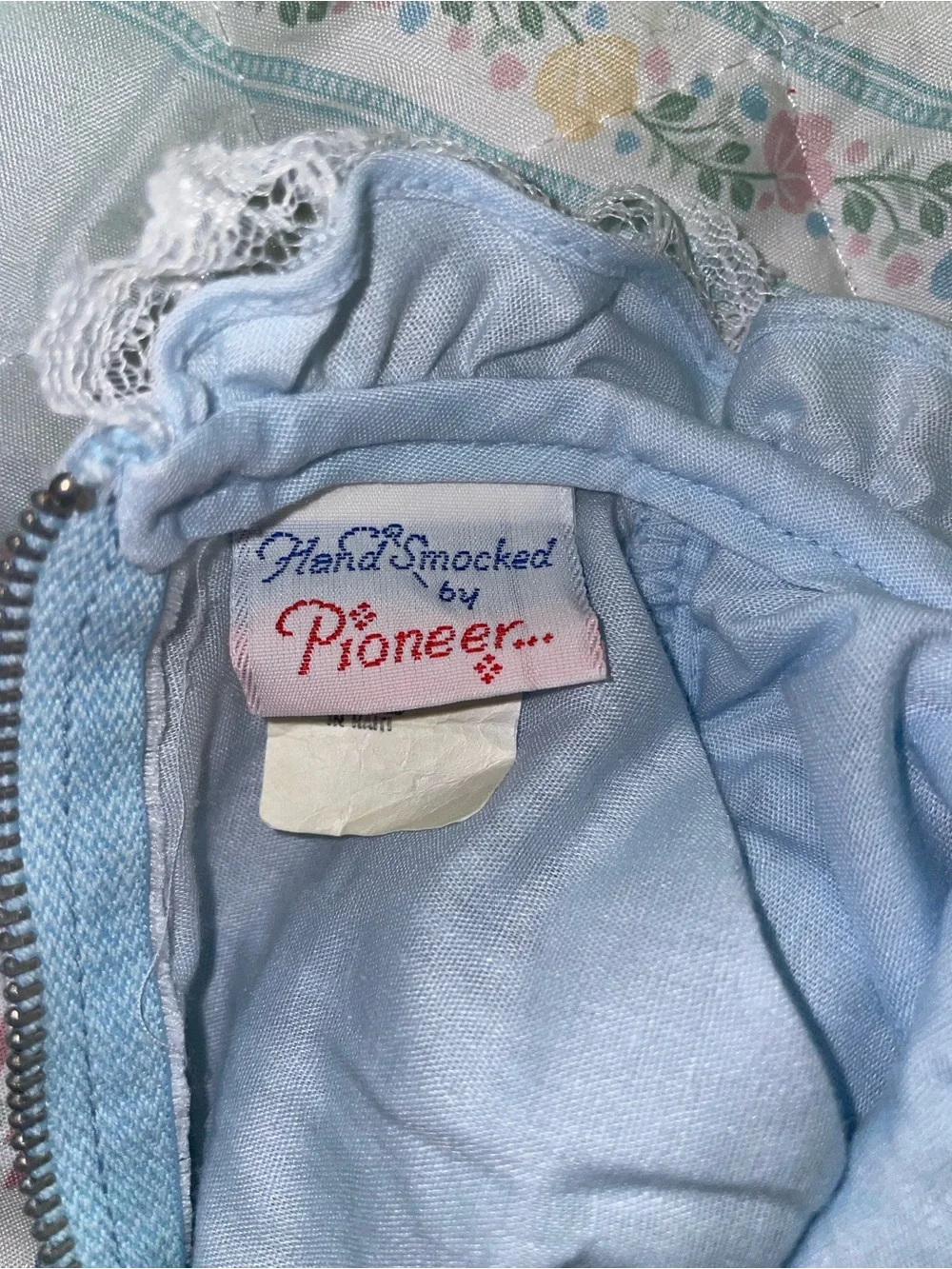 Light Blue Smocked Baby Dress with Floral Embroidery